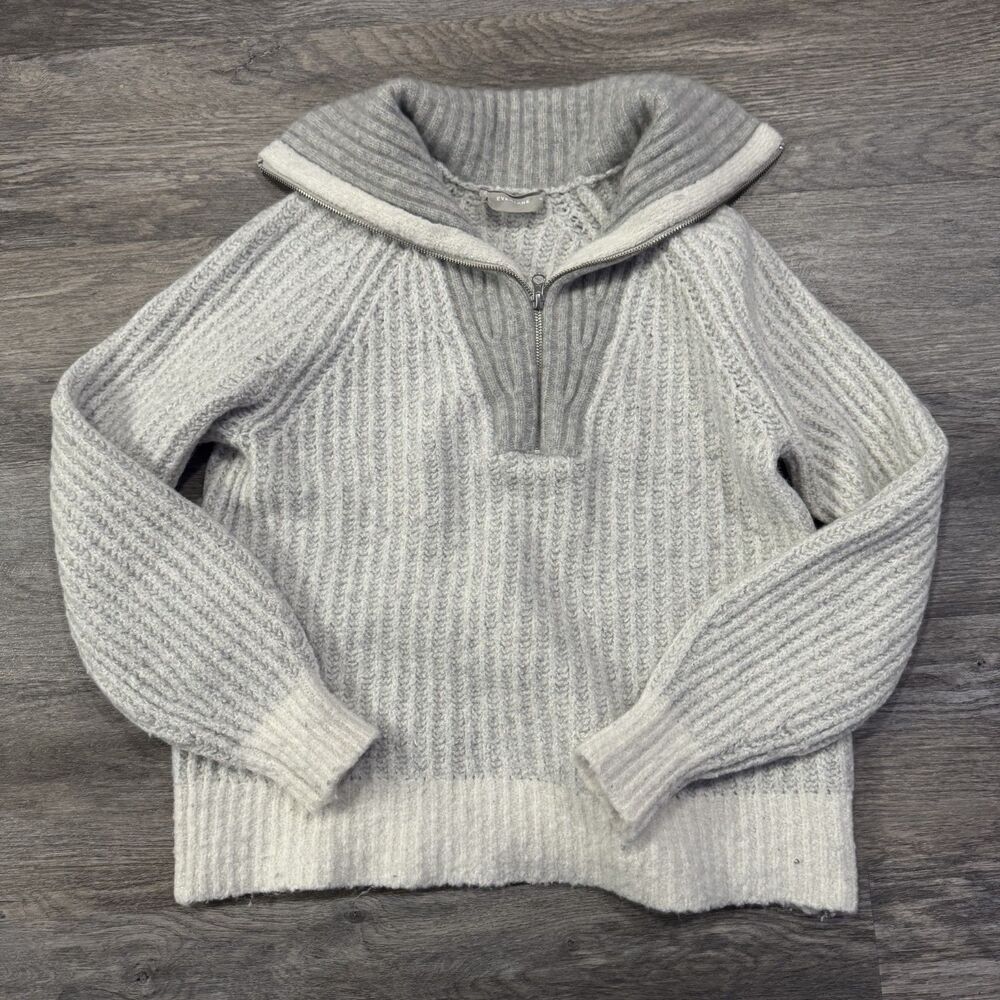 Everlane Gray Wool Blend Half Zip Chunky Rib Knit Sweater Womens Medium
